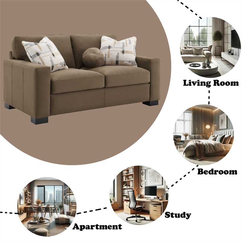ACME Darya Transitional Fabric Upholstered Loveseat with 3 Pillows in Brown