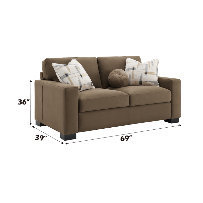ACME Darya Transitional Fabric Upholstered Loveseat with 3 Pillows in Brown