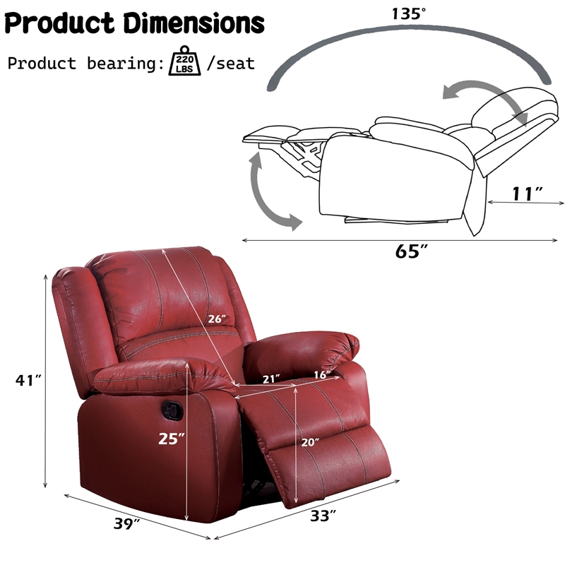 ACME Zuriel Motion Rocker Recliner in Red Synthetic Leather
