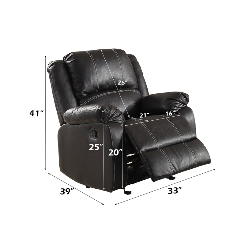 ACME Zuriel Motion Rocker Recliner in Black Synthetic Leather