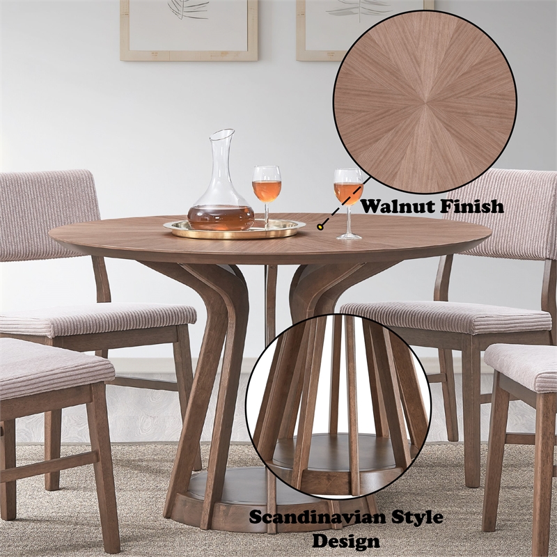 ACME Seda Wood Round Dining Table with Fixed Top in Walnut Finish