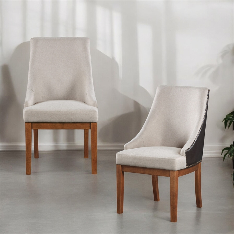 ACME Gilsea Side Chair (Set-2) in Fabric & Brown Synthetic Leather & Brown