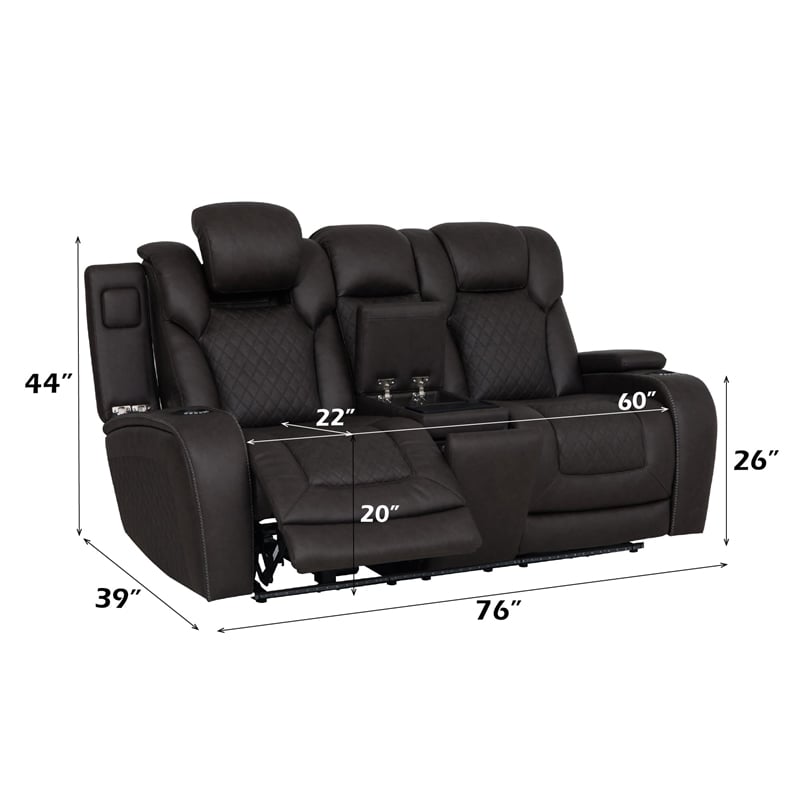ACME Wendell Power Motion Loveseat in Dark Gray Microfiber