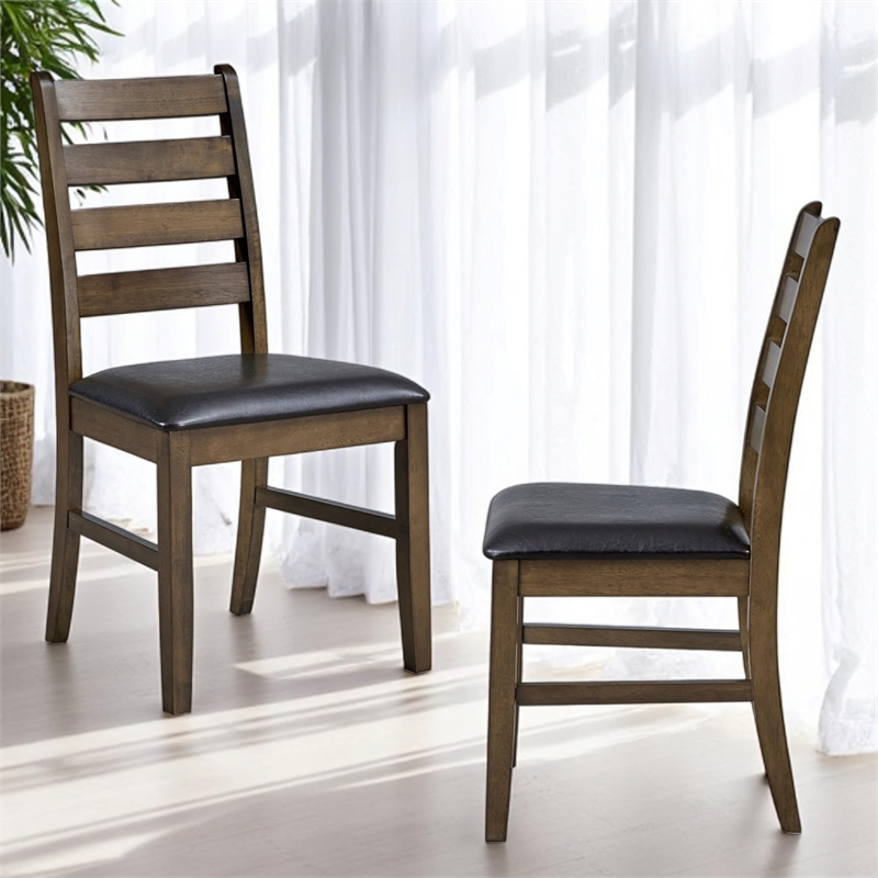 ACME Damica Side Chair (Set-2) in Brown Synthetic Leather & Walnut