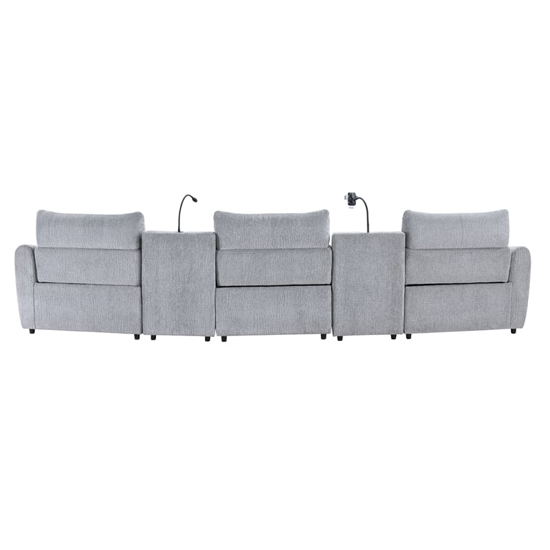 ACME Fullar Modular Console w/Wireless Charger in Light Gary Chenille