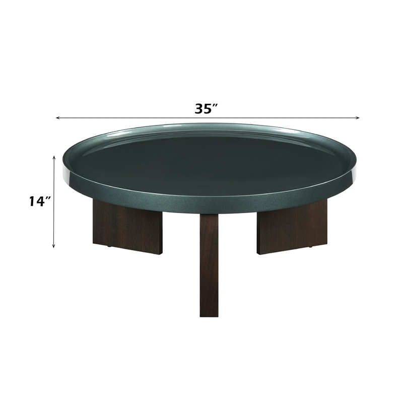 ACME Lakita Coffee Table in Blackish Green/ Dark Blond High Gloss & Smoked Oak