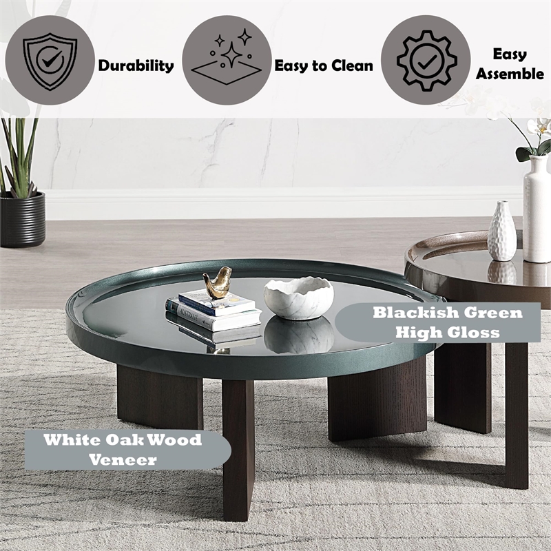 ACME Lakita Coffee Table in Blackish Green/ Dark Blond High Gloss & Smoked Oak