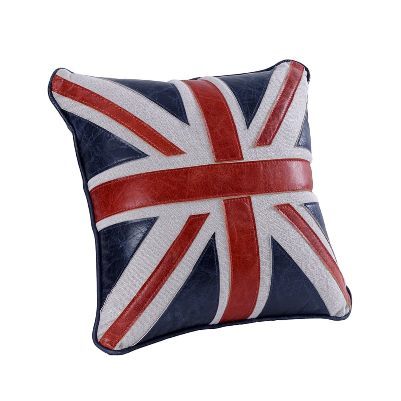 ACME Brancaster Accent Cushion (Set-2) in Vintage Blue & Red Leather & Linen