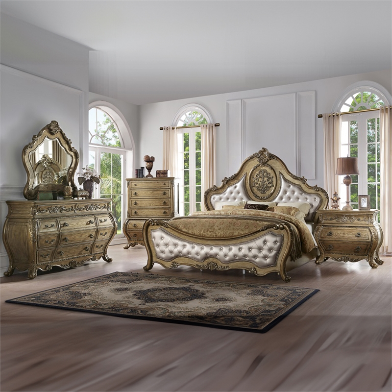 ACME Ragenardus Eastern King Bed in Synthetic Leather & Vintage Oak