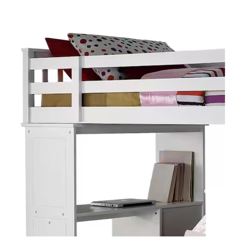 ACME Furniture Freya Wood Twin Loft Bed with Bookshelf Ladder in White