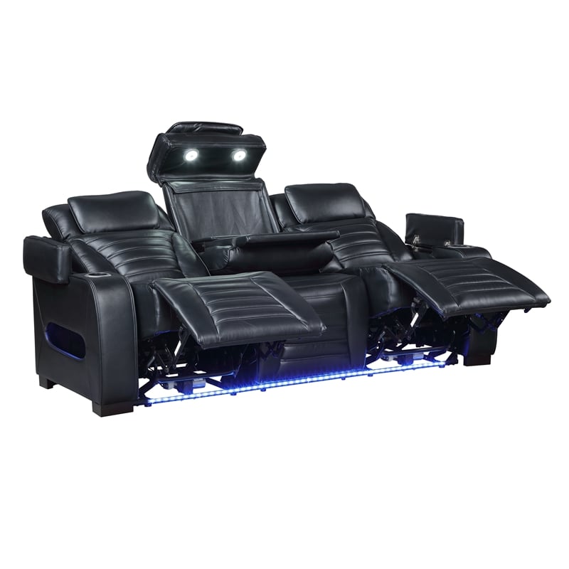 ACME Ephron Power Motion Sofa in Black Leather Air