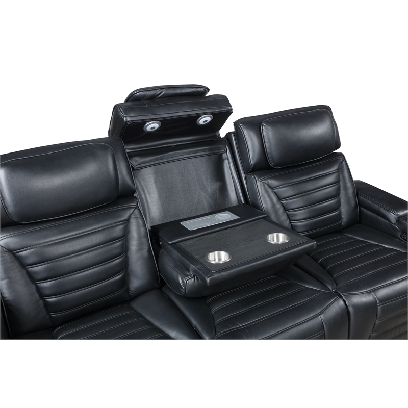 ACME Ephron Power Motion Sofa in Black Leather Air