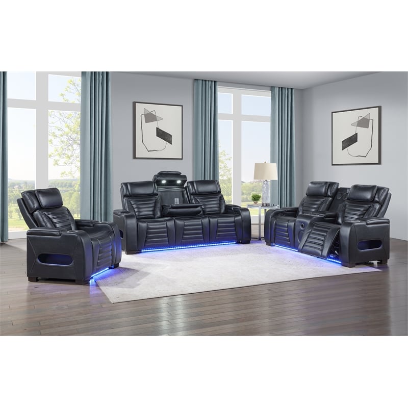 ACME Ephron Power Motion Sofa in Black Leather Air