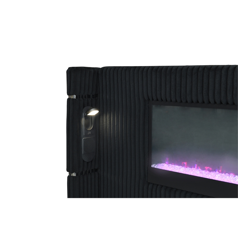 ACME Garner EK Bed with Fireplace in Black & Gray Corduroy