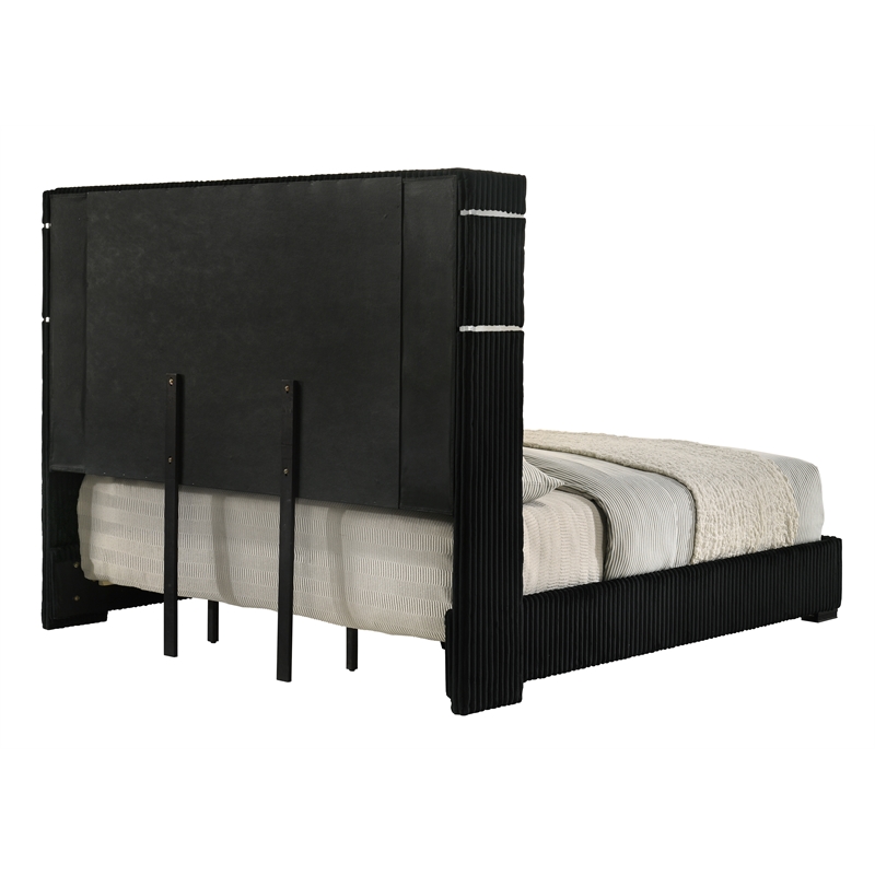 ACME Garner Queen Bed with Fireplace in Black & Gray Corduroy