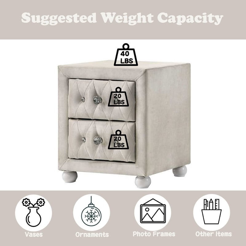 ACME Reggie Nightstand in Beige Fabric