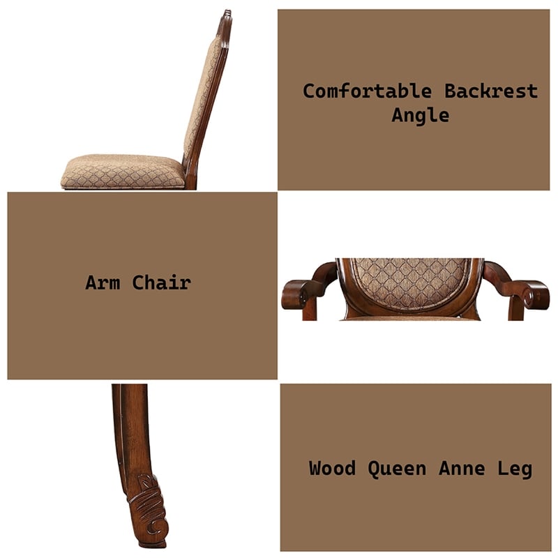 ACME Chateau De Ville Arm Chair (Set-2) in Fabric & Cherry