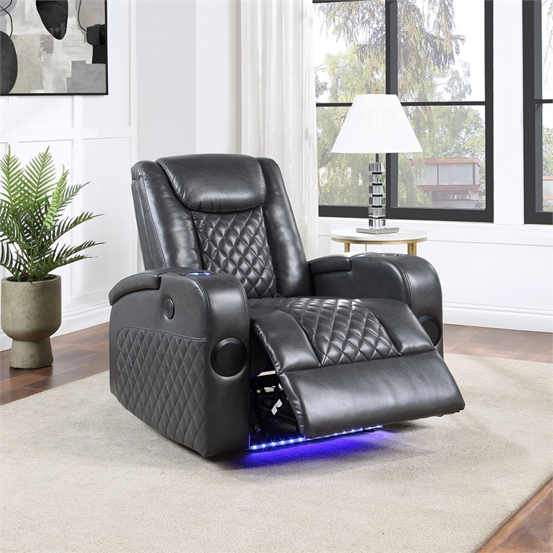 ACME Alair Power Motion Recliner w/Bluetooth Speaker & Cup Holder in Dark Gray