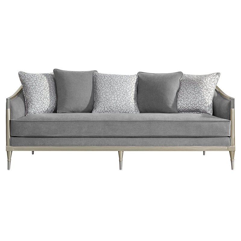 ACME Fernando Sofa w/5 Pillows in Gray Chenille & Champagne
