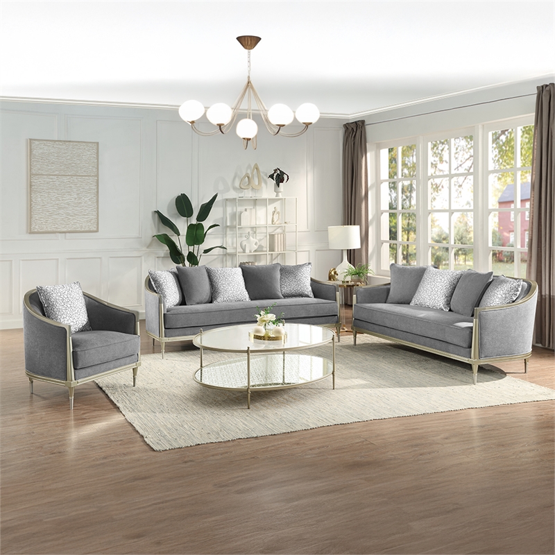 ACME Fernando Sofa w/5 Pillows in Gray Chenille & Champagne