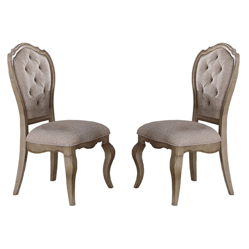 ACME Chelmsford Side Chair (Set-2) in Beige Fabric & Antique Taupe