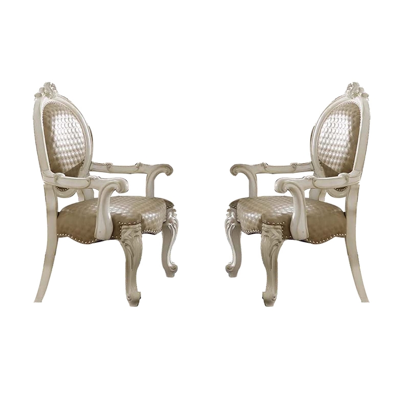 ACME Versailles  Arm Chair (Set-2) in Synthetic Leather & Bone White