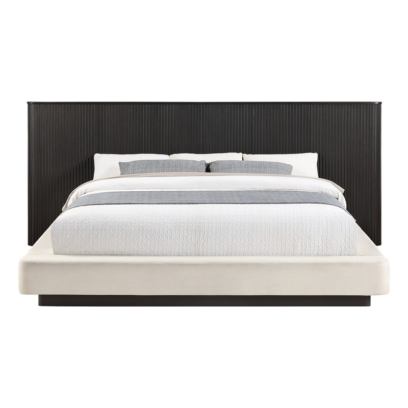 ACME Clayten Eastern King Bed in Beige Linen & Espresso