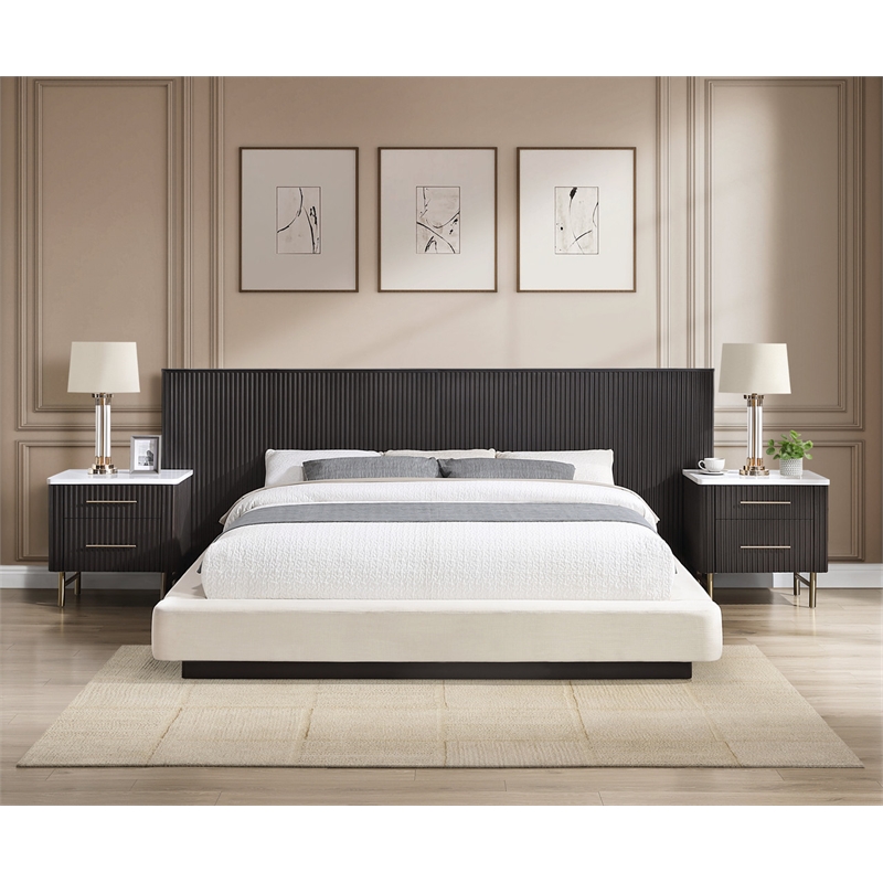 ACME Clayten Queen Bed in Beige Linen & Espresso