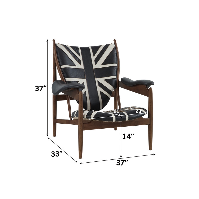 ACME Brancaster Accent Chair in Antique Slate Top Grain Leather & Old Oak