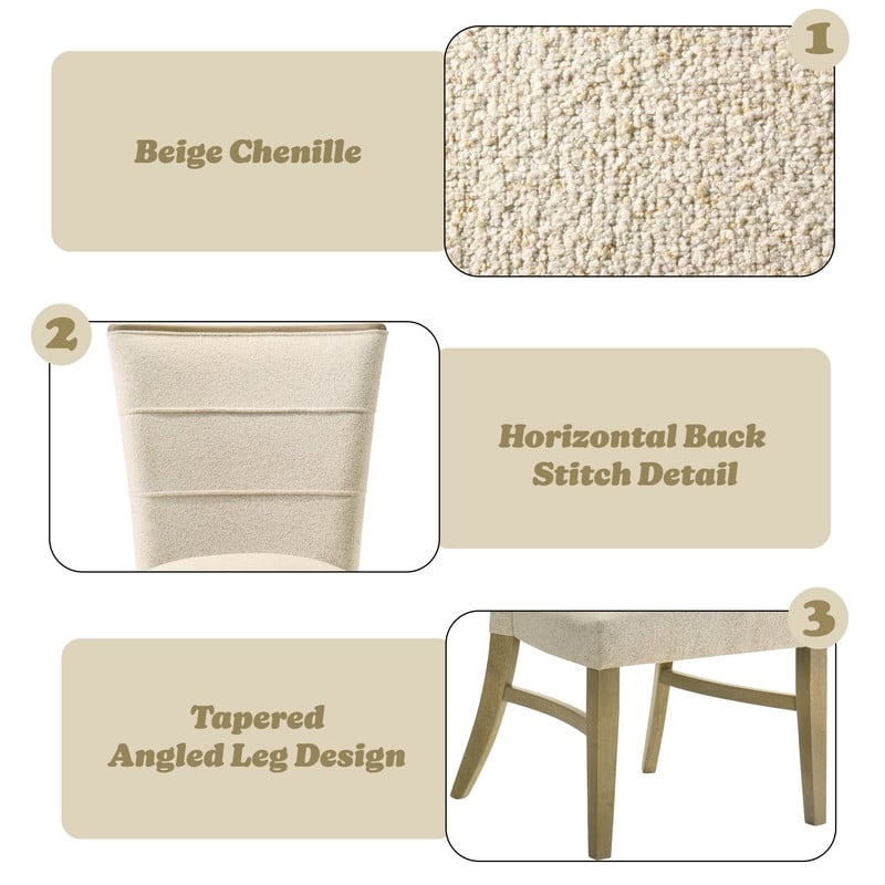 ACME Olinda Chenille Upholstered Dining Side Chair in Linen Beige (Set of 2)