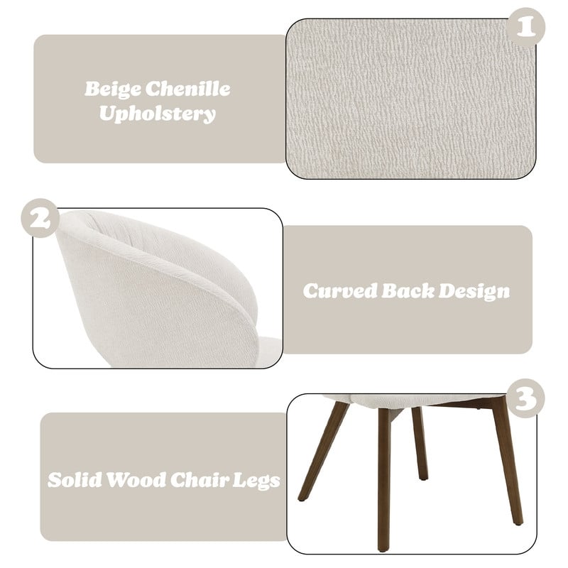 ACME Eada Fabric Upholstered Dining Arm Chair in Beige Chenille (Set of 2)