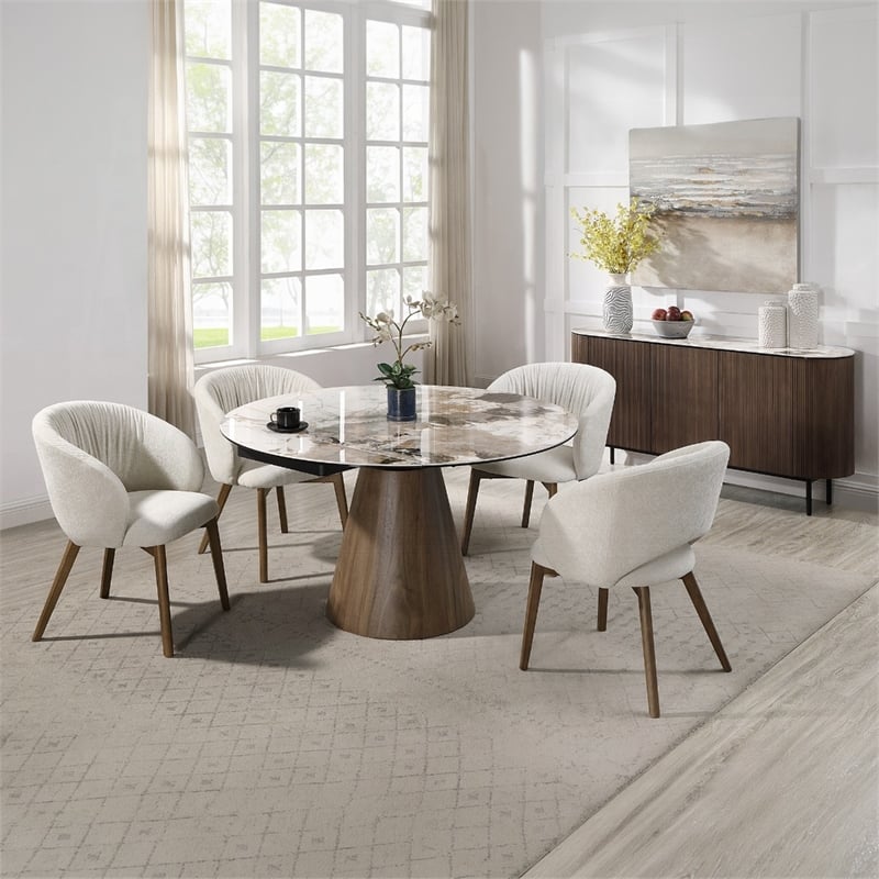 ACME Eada Fabric Upholstered Dining Arm Chair in Beige Chenille (Set of 2)