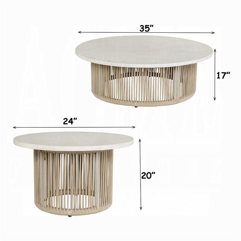 ACME Zira 5Pc Patio Sofa Set in Beige Fabric & Glass Fiber Reinforced Cement Table Top