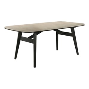 ACME Lark Dining Table in Travertine Top & Black