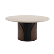 ACME Rufina Round Dining Table with Marble Top in Natural Marble Top & Walnut