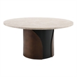 ACME Rufina Round Dining Table with Marble Top in Natural Marble Top & Walnut