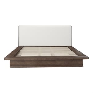 ACME Mikko Queen Bed in Cream Linen & Brown Oak