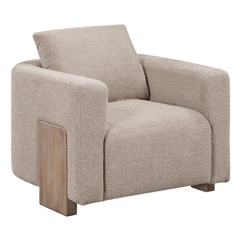 ACME Tryne Wood Frame and Fabric Upholstered Accent Chair in Latte Linen