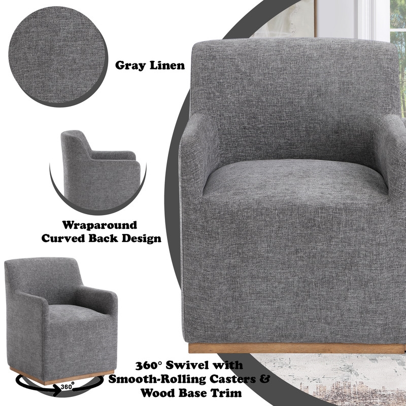 ACME Cafell Arm Chair w/Casters  in Gray Linen & Wood Trim