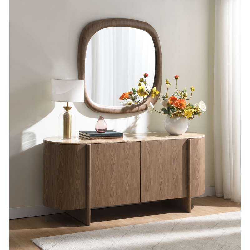 ACME Markku Console Cabinet in Natural Marble & Oak