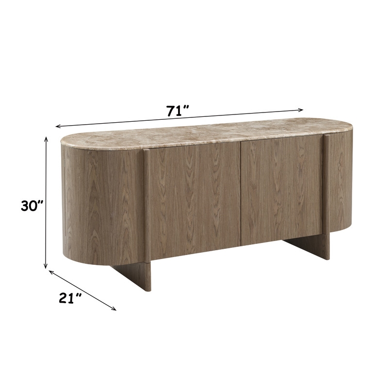ACME Markku Console Cabinet in Natural Marble & Oak