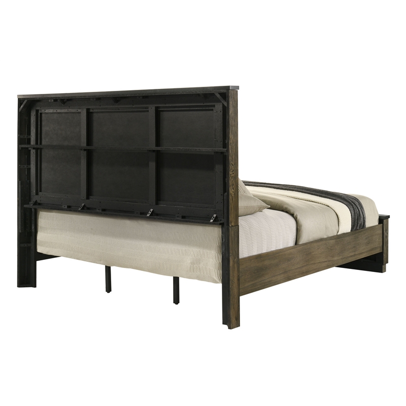ACME Lance Eastern King Bed in Beige Linen & Distressed Oak