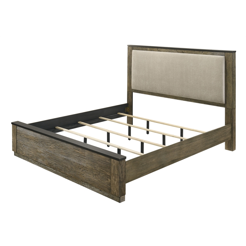 ACME Lance Eastern King Bed in Beige Linen & Distressed Oak