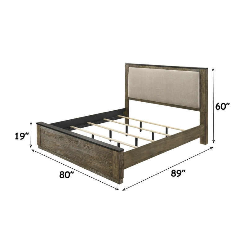 ACME Lance Eastern King Bed in Beige Linen & Distressed Oak