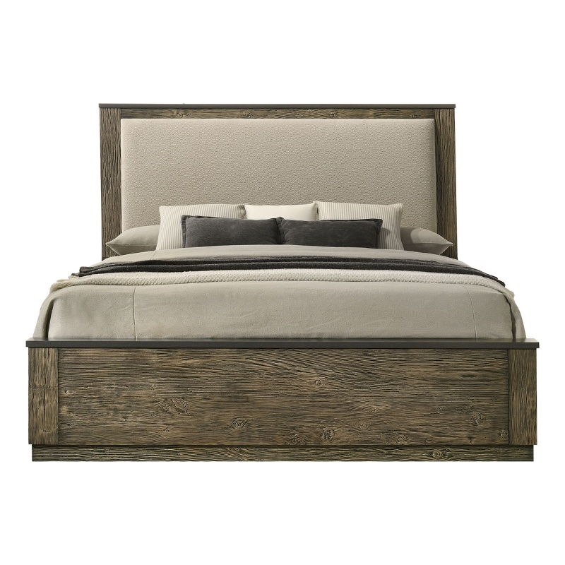 ACME Lance Eastern King Bed in Beige Linen & Distressed Oak