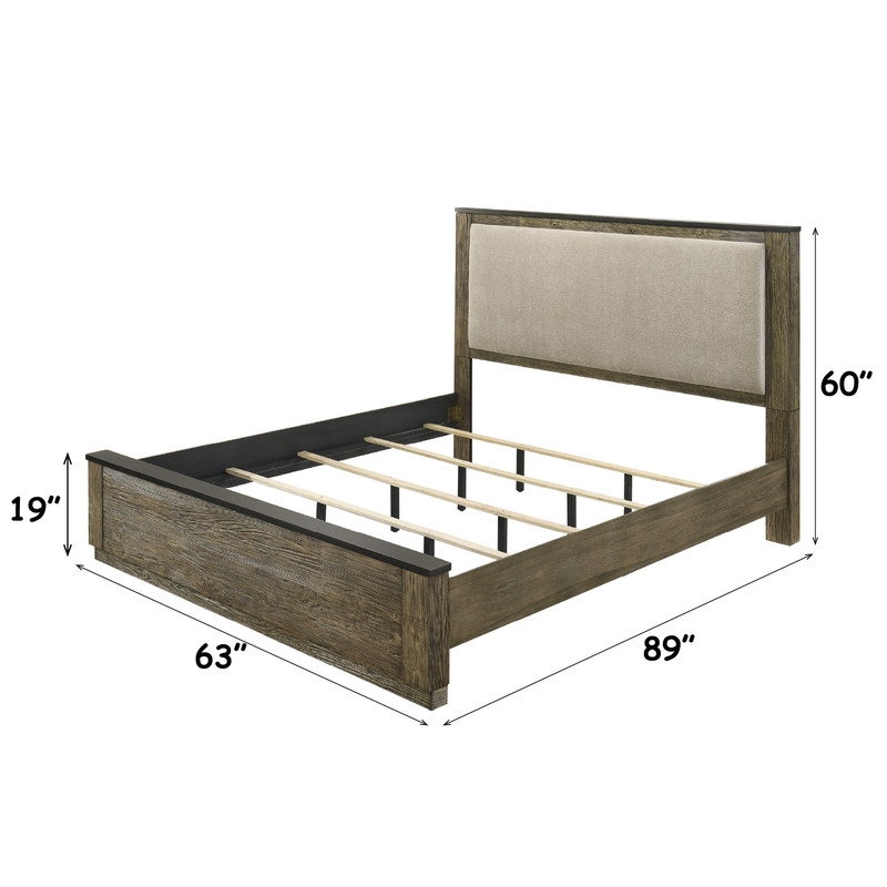 ACME Lance Queen Bed in Beige Linen & Distressed Oak