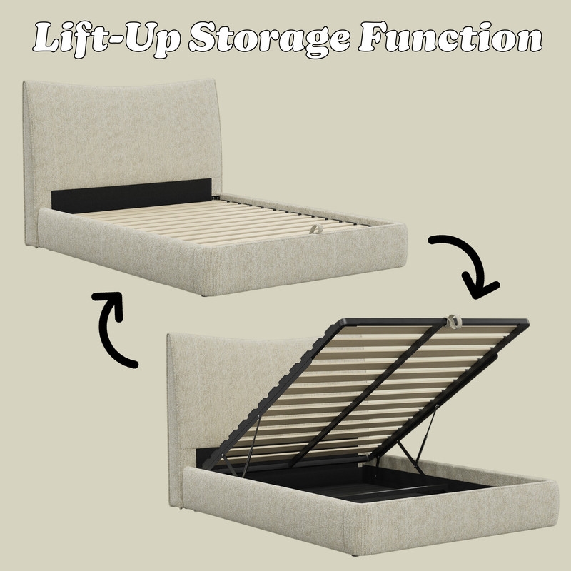 ACME Angulo EK Bed w/Storage in Beige Chenille