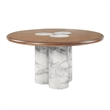ACME Harvey Round Dining Table in Engineered Stone & Brown