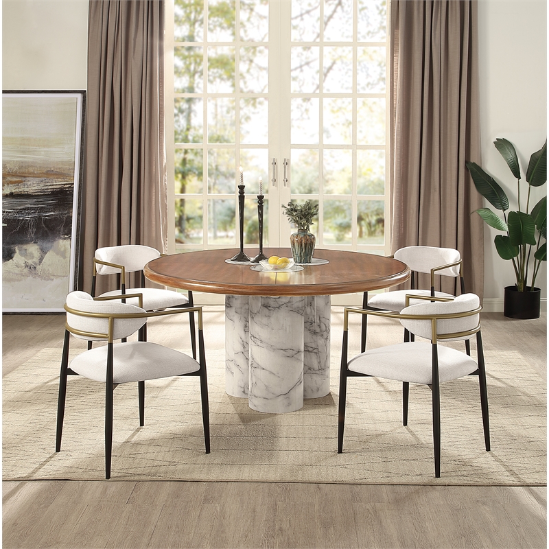 ACME Harvey Round Dining Table in Engineered Stone & Brown