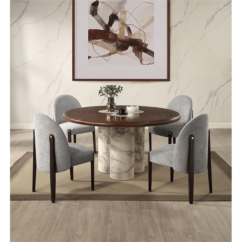 ACME Harvey Round Dining Table in Engineered Stone & Brown